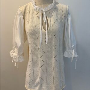 Pol White Ruffled Women's Top - Small